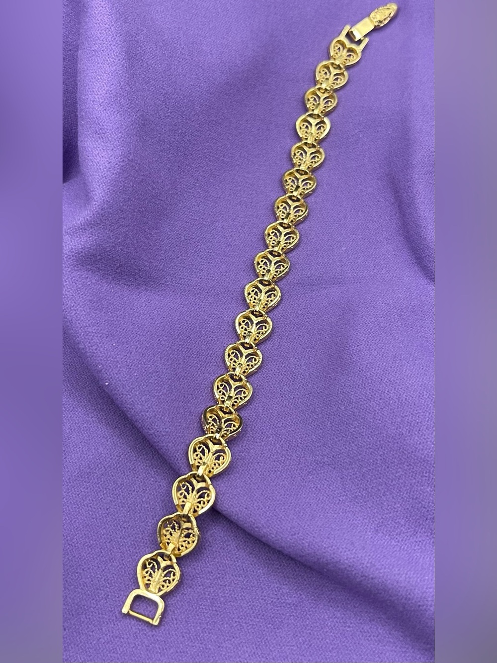 Vintage 90’s Diamond-cut gold filigree heart bracelet 13 g size 7” to 7 1/2” - Picture 3 of 4